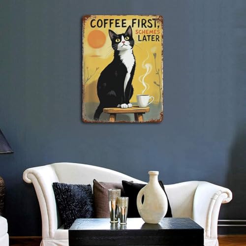 Plaque rétro en fer Coffee First pour décoration bistrot durable - 3