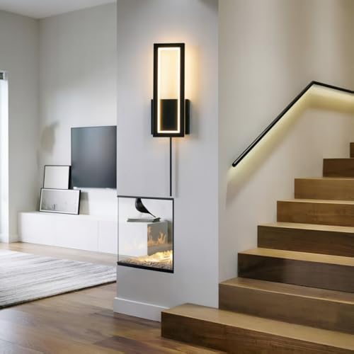 Image of Plug in Wall Sconce Set of 2 Modern Indoor Wall Mount Light 3000K Warm Light Wall Lamps Decor for Bedroom, Living Room,Bathroom, Hallway, Staircase