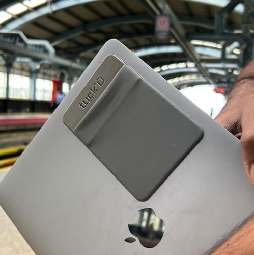 Image of Tuck'd Portable SSD Hard Drive Sleeve - Reusable Adhesive Laptop Mount - Stick-On External Storage Holder for MacBook & Tablets - Travel Pocket Pouch for SSD, Cables & Accessories (Small, Grey)