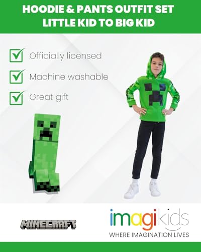 Minecraft Creeper Fleece Pullover Hoodie and Pants Outfit Set Little Kid to Big Kid3