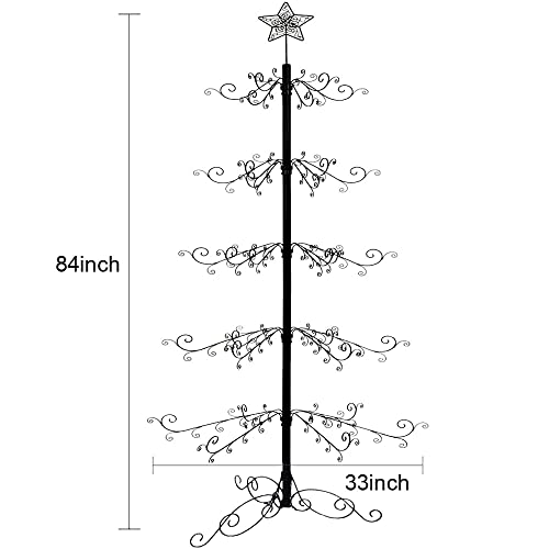 Hohiya 7 Feet Wrought Iron Christmas Tree Metal Ornament Display Stand Holder Hanger Wire Hanging Spiral For Halloween Glass Balls Decorations Gift 174 Hooks Craft Black #TOP1