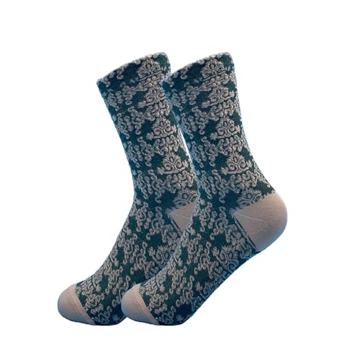Image of 5 Pairs Floral Socks Women Trendy Flower Socks Embroidered Vintage,Girls Cute Sweet Nordic Textured Cotton Sock (US, Alpha, One Size, Regular, Regular, E 5 Pairs Green /Blue)