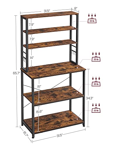 Vasagle Bakers Rack, Microwave Oven Stand, 6-Tier Coffee Bar, 6 Hooks, Metal Frame, Sturdy, 15.7 X 31.5 X 65.7 Inches, Rustic Brown And Black Ukks019B01 #TOP7