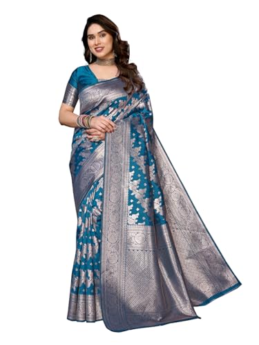 Yashika Women's Banarasi Kanjivaram Cotton Silk Saree With Unstit...