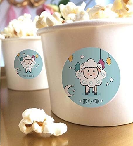 Miniatura 2 de SWYOUN 96 calcomanías de diseño de ovejas Eid Al Adha, decoraciones de fiesta, suministros para fiestas musulmanas islámicas (azul)