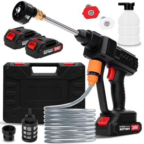 Housiwill 6L/min Cordless Pressure Washer, 18 bar Portable High Power Washer with 2 Batteries, 6 in 1 Nozzle Cordless Battery High Pressure Washer, Sprays 6-10m Away, for Car/Floor/Patio Cleaning