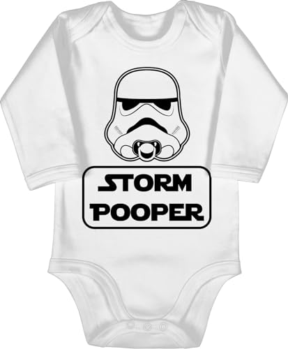 Shirtracer Baby Body langarm Mädchen Junge - Sprüche - Storm Pooper - 3/6 Monate - Weiß - strampler nerd babygeschenke spruch pups babybody babygeschenk spruche babybodys baby-geschenke sprüchen