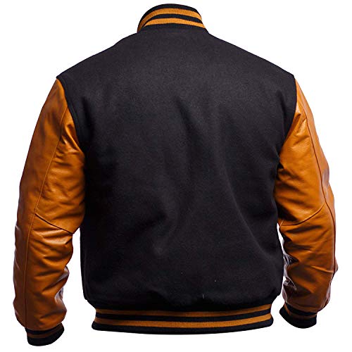 Image of Mens Letterman Black Varsity Jacket - Black School Teen College Bomber Jacket