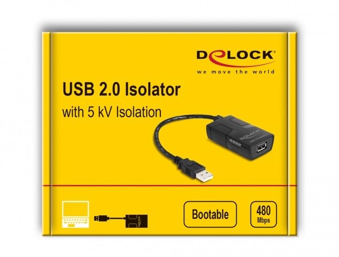 DeLOCK Isolator USB 2.0 Typ A Stecker auf Buchse, mit 5 KV Isolierung für Datenleitungen