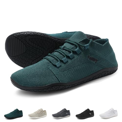 Wizshoe Barfußschuhe Damen Barfuss Schuhe Herren Breite Barfuß Sneaker Bequeme Barefoot Shoes Minimalschuhe Fitnessschuhe Straßenlaufschuhe Traillaufschuhe Sommer Laufschuhe Walkingschuhe Grün 41 EU
