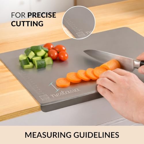 Image of Nestasia Stainless Steel Counter Top Chopping Board (41.5cm x 29cm) | Anti-Slip Rustproof Cutting Board with Measurement Markings for Chopping Fruits & Vegetables