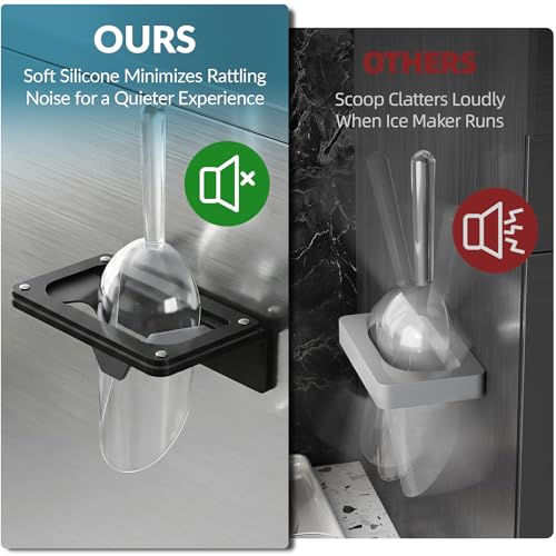 Image of NiHome Silicone Ice Scoop Holder with Adhesive Mount - Flexible Elastic Clip for 6-12 oz Ice Scoops, Noise-Reducing Space-Saving Organizer for Ice Maker, Refrigerator