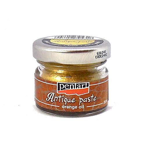 Pasta di cera colorata con effetto patina a base di cera d'api con olio d'arancio.