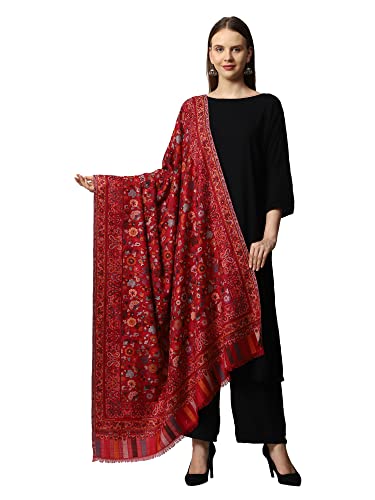 Women's Kashmiri Kani Woven Wool Shawl (2J2) Free Size Maroon