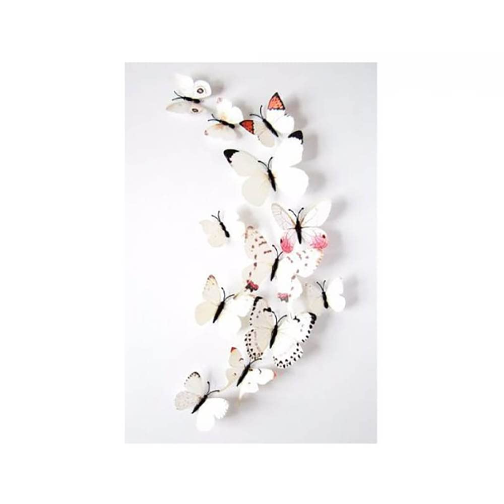 12PCS Butterfly Wall Stickers Removable 3D Butterfly Wall Sticker Fluorescent Art Decals Crafts for Home and Room Decor(White)