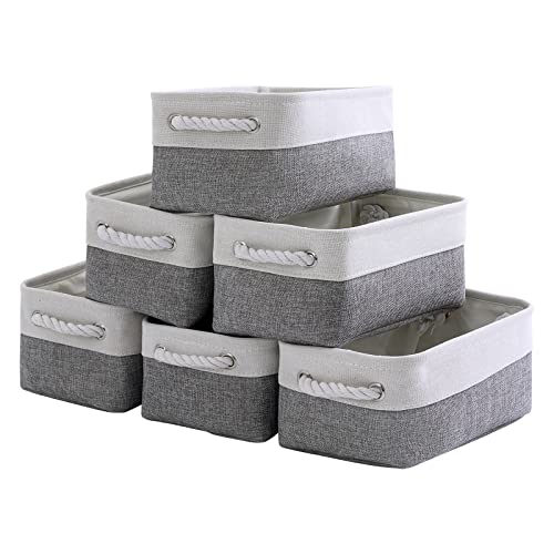 Image of TheWarmHome Small Storage Baskets for Organizing,Storage Baskets for Shelves,Small Fabric Storage Bins W/Handles For Closet Nursery Toy Decorative Foldable (White&Grey, 11.8L*7.9W*5.2H-6 Pack)