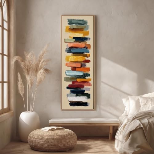 Toile à coups de pinceau horizontaux œuvre d'art verticale colorée 195cm