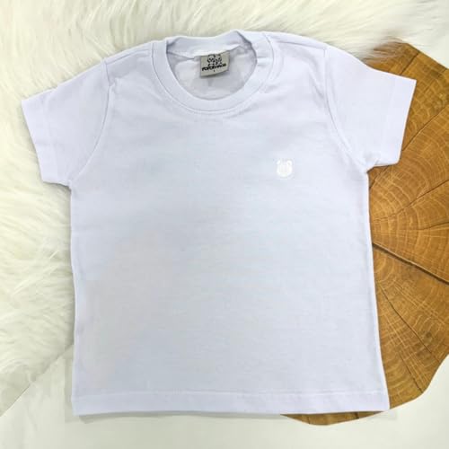 Blusa Malha 30/1 Bordada Infantil Lisa Básica Manga Curta (Padrão, Branco, 8)