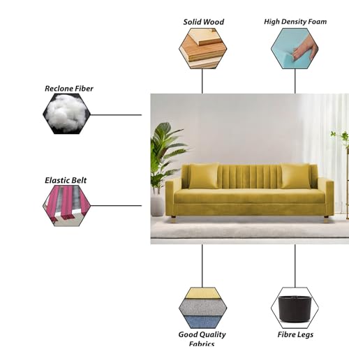 Image of Casaliving Garcia 3 Seater Sofa Set for Living Room (Yellow - Colour Fabric) Premium Fabric Sofa Set