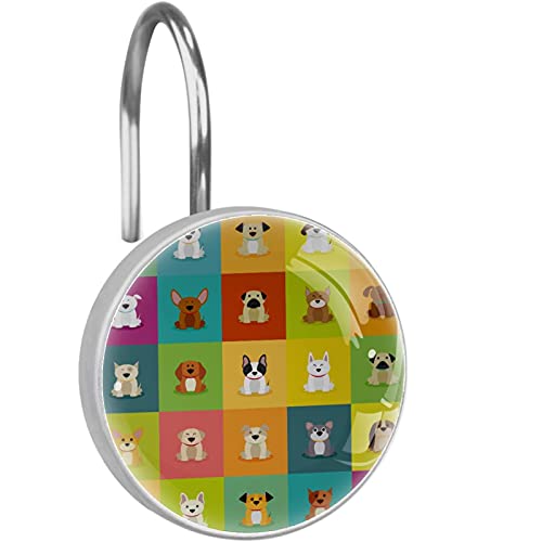 Crochets de rideau de douche chiens abstraits, lot de 12 anneaux antirouille design
