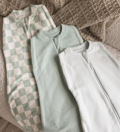 Image of Tiny Twinkle Baby Sleep Sack 0-3 Months 1.0 TOG, Cotton & Elastane Wearable Blanket, Swaddle Transition Micro-Fleece, Machine Washable (Sage Checkers)