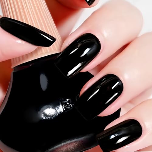 KAHSOSE Black Nail Polish Quick Dry – Glossy Black Fingernail Polish for Women & Girls – No UV Light Needed, Long Lasting Finger and Toenail Nailpolish, 12ML