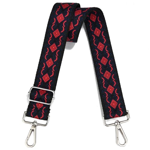 Image of Crossbody Straps for Purses Silver Hardware Purse Strap Wide Shoulder Strap Adjustable Replacement,Retro Jacquard Embroidery for Shoulder Bags, Canvas Tote Handbags