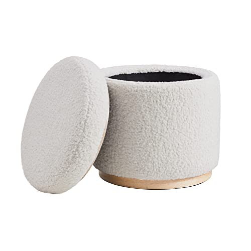Linon Home Décor Cream Sherpa Round Storage Wooden Base by Linon Lexington Ottoman (AMZN2305) by Linon - Image 6