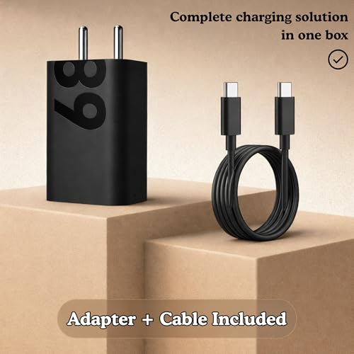 Image of 68W USB-C TurboPower Adapter + 3.3Ft Cable | Fast Charging for Motorola Edge 60 Pro /Edge 50 Pro /Razr 50 Ultra /Moto G84 /G54 /E40 /G35 /Edge 40 Neo | Original Power Charging Speed - Black