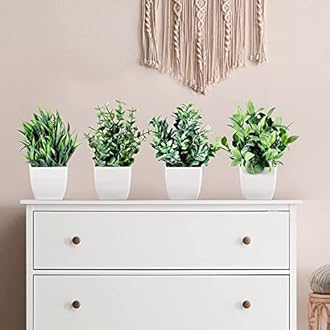 Dekorly Artificial Potted Plants, 4 Pack Artificial Plastic Eucalyptus Plants Small Indoor Potted Houseplants, Small Faux Plants For Home Decor Bathroom Office Farmhouse (Set 0F 4), multi-colour