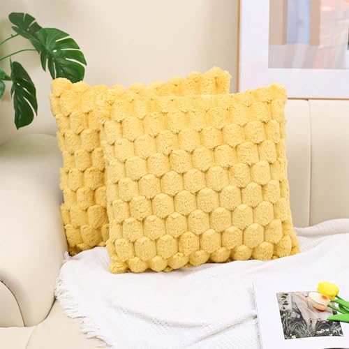 Gemdoit Pack of 2 Yellow Plush Cushion Covers 45 x 45 cm Pineapple Texture Plush Cushion Cover Home Decoration Pillowcases Suitable for Living Room Sofa Bedroom
