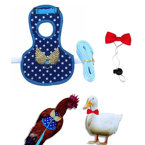Image of Duck Harness and Leash for Real Ducks with Bowtie Set, Adjustable Walking Harness and Bowties for Real Ducks, Duck Collar for Pet, Leash for Pet Chicken Goose Hens Rooster (M, Blue Star)