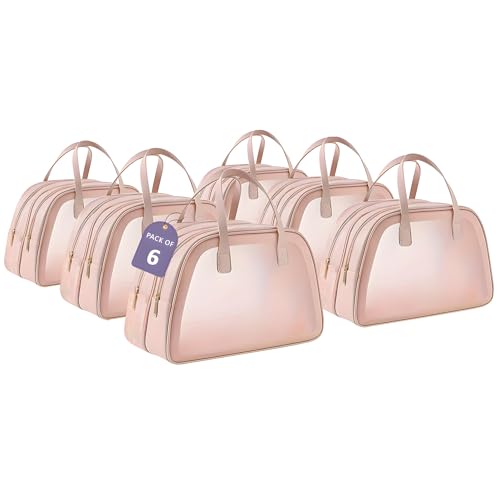 Image of Kuber Industries Pack of 6 Waterproof Skincare /Cosmetic Bag for Women | Space-Saving Makeup & Travel Toiletry Pouch | Aesthetic Vanity Kit & Wash Bag for Girls | YJ-20-PNK | Transparent - Pink