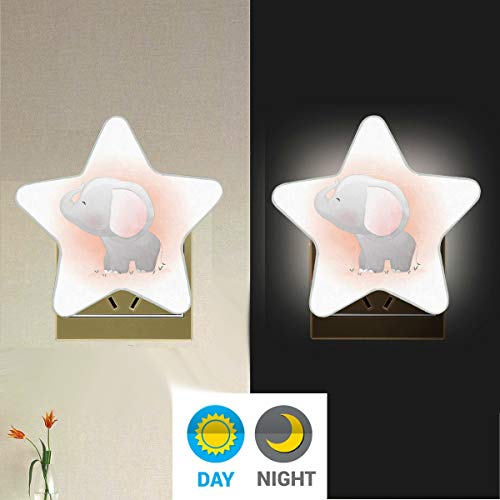 Cute Baby Elephant Plug In Led Night Light Lamp With Dusk To Dawn Sensor For Hallway, Kitchen, Bathroom, Bedroom - Star Shaped Decor #TOP3