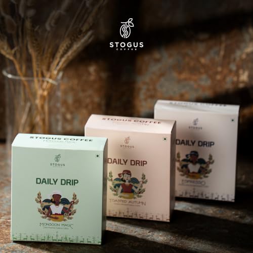Image of STOGUS Coffee | Monsoon Magic | Pour Over Drip Bags | 100% Arabica Beans | Pack of 5 (11g x 5) | Dark Roast | Dark Chocolate, Toasted Hazelnut, Cinnamon