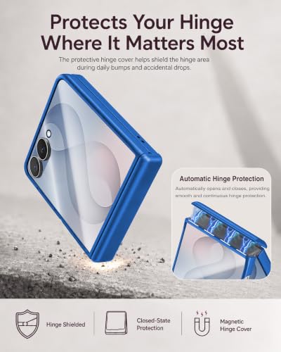 Image of STORMTAL for Samsung Galaxy Z Flip 8 Case, Hinge Protection, Built-in Screen Protector, Wireless Charging, Shockproof, Slim Rugged Phone Protective Case for Galaxy Z Flip 8 Blue