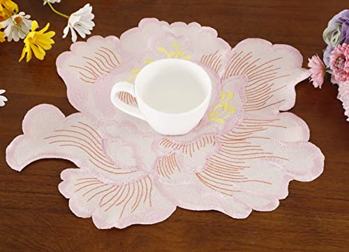 Spring Easter Rose Placemats Set Of 4 Cutwork Embroidered Pink Floral Flower In Field Dresser Scarf For Home Kitchen Dining Spring Holiday Tabletop Decoration (Placemat 14" Set Of 4, Pink) #TOP5