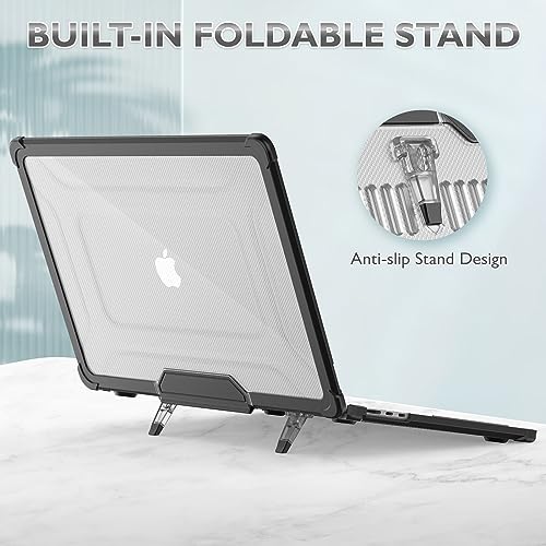 SEYMCY Case Compatible with MacBook Air 15 inch Case 2025 2024 2023 / M4 M3 M2, Anti-Scratching Protective Hard Shell Cover with Foldable Stand (A3241 A3114 A2941), Black - Image 3