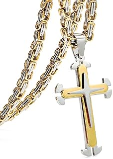 KALVICA Cross Necklace for Men 316L Stainless Steel Cross Pendant Necklace with Byzantine Chain 22 inches