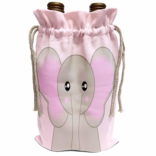 3dRose Cute Elephant - All Ears Pink Wine Bag