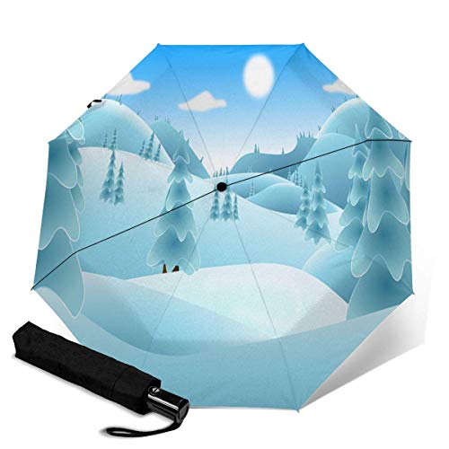 Preisvergleich Produktbild Landschaft Winter Eiskalt Weihnachten Schnee Winddicht Reiseschirm Automatischer Dreifach-Taschenschirm