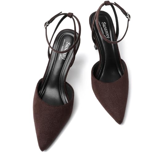 Image of Susanny Heels for Women Stiletto Closed Pointed Toe Backless Dress Shoes High Heels Sexy Kitten Pumps Wedding Guest Party Dance Prom Dressy Comfort Shoes