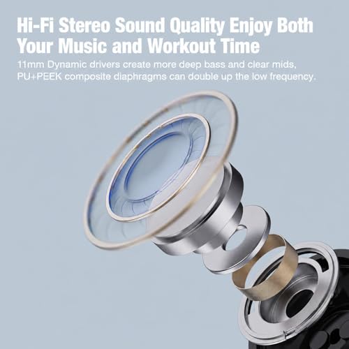 Boean Bluetooth Headphones, Wireless Headphones with 16 Hours Playtime Bluetooth 5.3 Wireless Earbuds HD Stereo Sound IPX7 Waterproof Earphones AI Music Generation Workout Headset for Running Sports