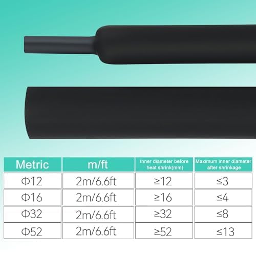 4:1 Schrumpfschlauch Selbstklebend Schwarz – 40 Mm & 52 Mm Meterware Zuschneidbar – Ideal Für Kabelisolierung Und Reparaturen