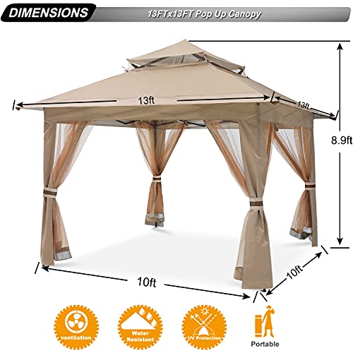 Abccanopy Pop Up Gazebo 13X13 - Outdoor Canopy Tent With Mosquito Netting For Patio Garden Backyard (Khaki) #TOP4