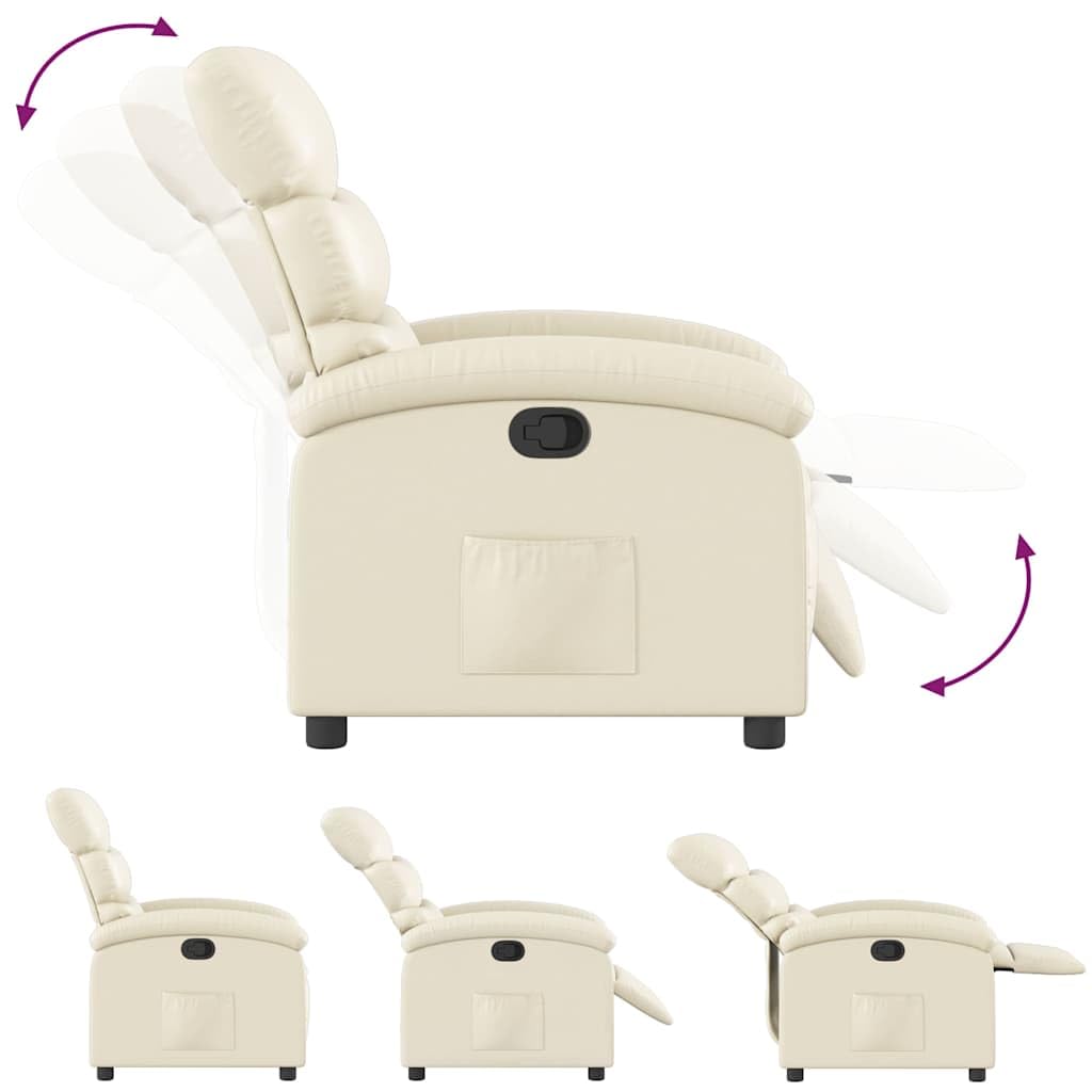 Sillón de relax manual con función reclinable, piel sintética, asiento acolchado grueso y reposabrazos, bolsillo lateral, marco de madera y metal, ajustable hasta 135 grados
