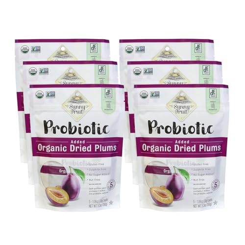 Sunny Fruit Organic Probiotic Pitted Prunes 6 Bags (30 Portion Packs)