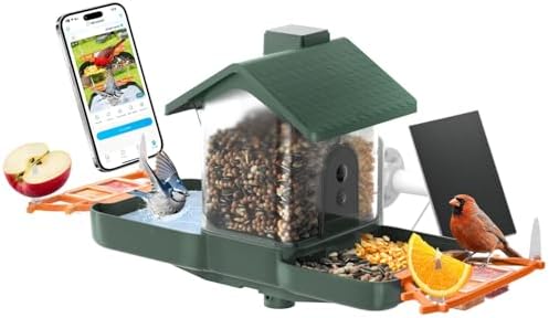 ​Bird Feeder with Camera and Bath, Dual-Lens 2K HD Video, AI Bird...