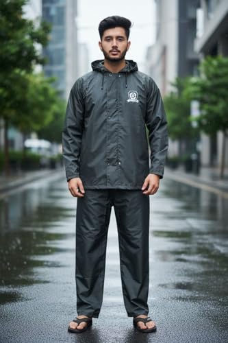 Image of Men's Waterproof Raincoat with Hood | All-Season Lightweight Rain Wear for Bike Riding, Travel & Outdoor Use | Full Sleeve Windproof Rain Jacket for Men