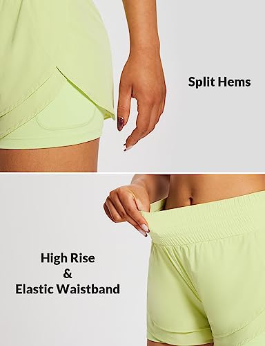 Baleaf Women's Workout Running Shorts 2 In 1 Spandex High Waisted 3" Athletic Shorts With Liner Pockets Green M #TOP3